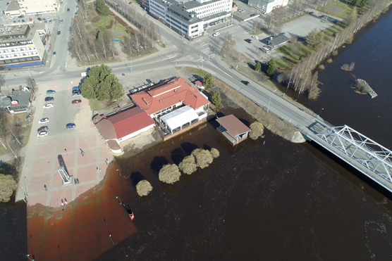 Tulvatilanne Tornion Möljässä 15.5.2018. Kuva: Tornion kaupunki